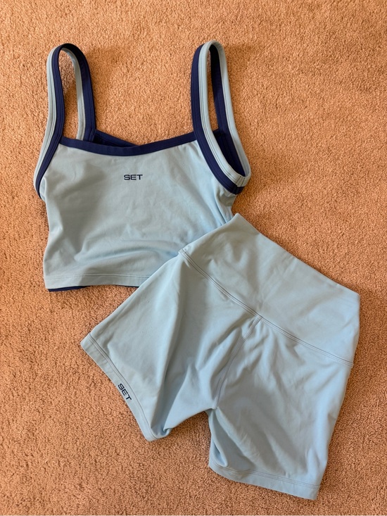 SET Active Pants - SET Active Light Blue High-Waist Athletic Shorts